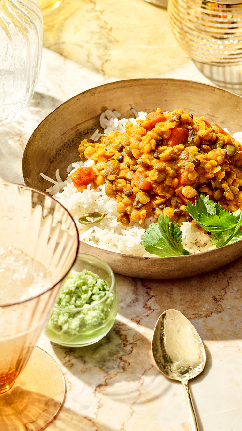 Coconut Lentil Curry and Coconut Chutney